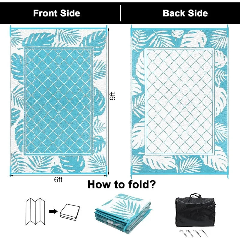 6'x9' Waterproof Reversible Plastic Straw Portable Outdoor Rug for Patio , Area Rug, or Camping