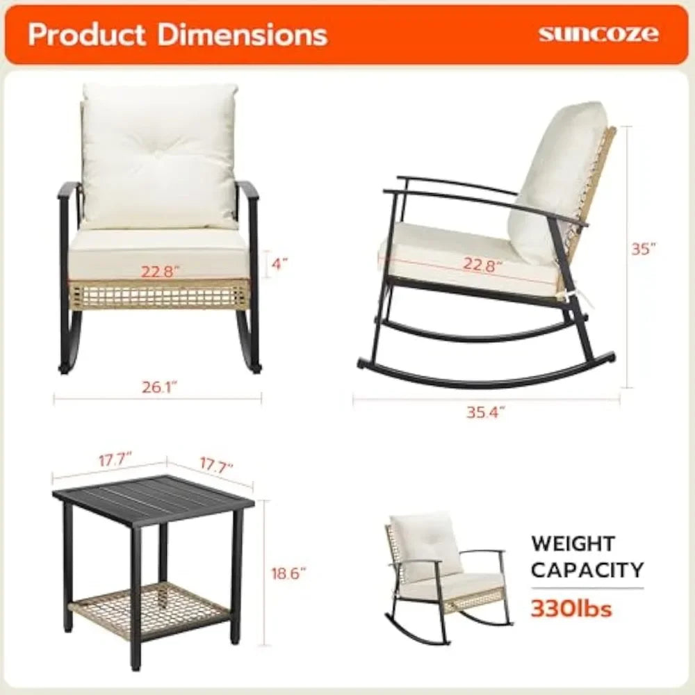 3 Piece Outdoor Rocking Chairs Set of 2 with Coffee Table,, Patio Bistro Set