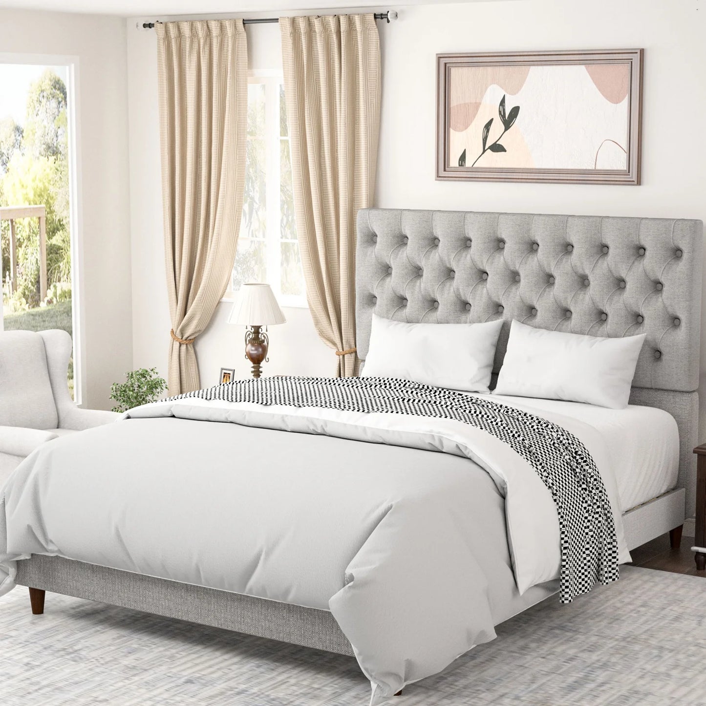 Upholstered Tufted Full Size Body Bed with Wood Slats