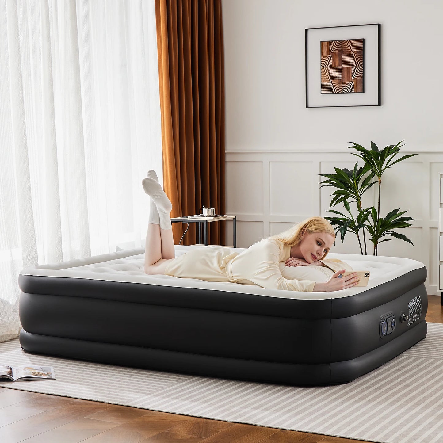 Queen Twin Size Air Mattress Blow Up Double Height Non-Slip Bottom for Bedroom, Home or Camping Weight Capacity 660 lbs.