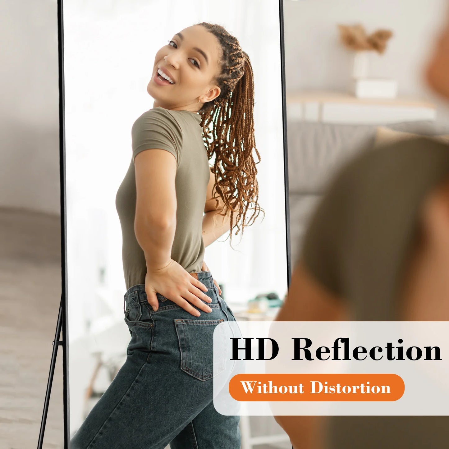 64"x 21" Full Body Mirror Standing ,Hanging ,Leaning, or Wall-Mounted with Stand Aluminum ,Alloy Frame Living Room