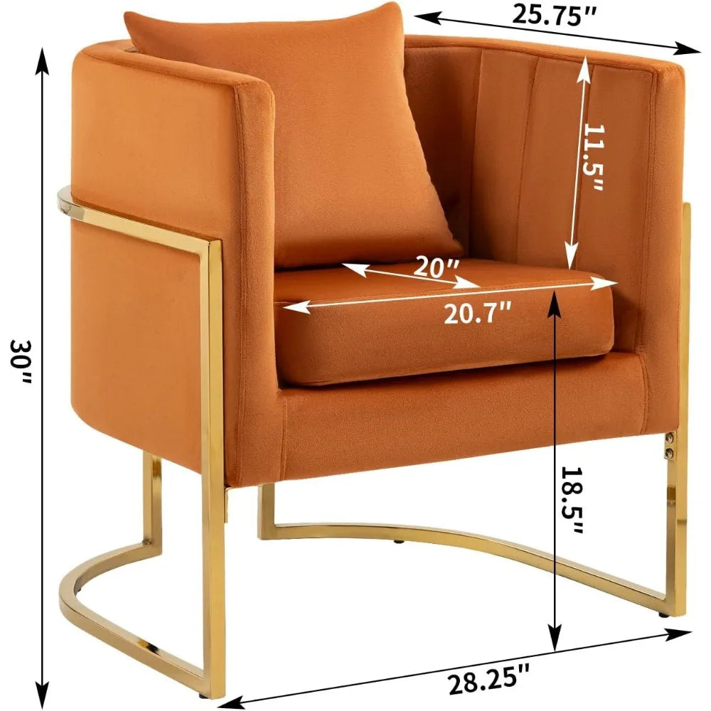 Velvet Modern Accent Chairs Set of 2, Upholstered Barrel Armchair Mid Century with Pillow for Living Room, Comfy Single Vanity C