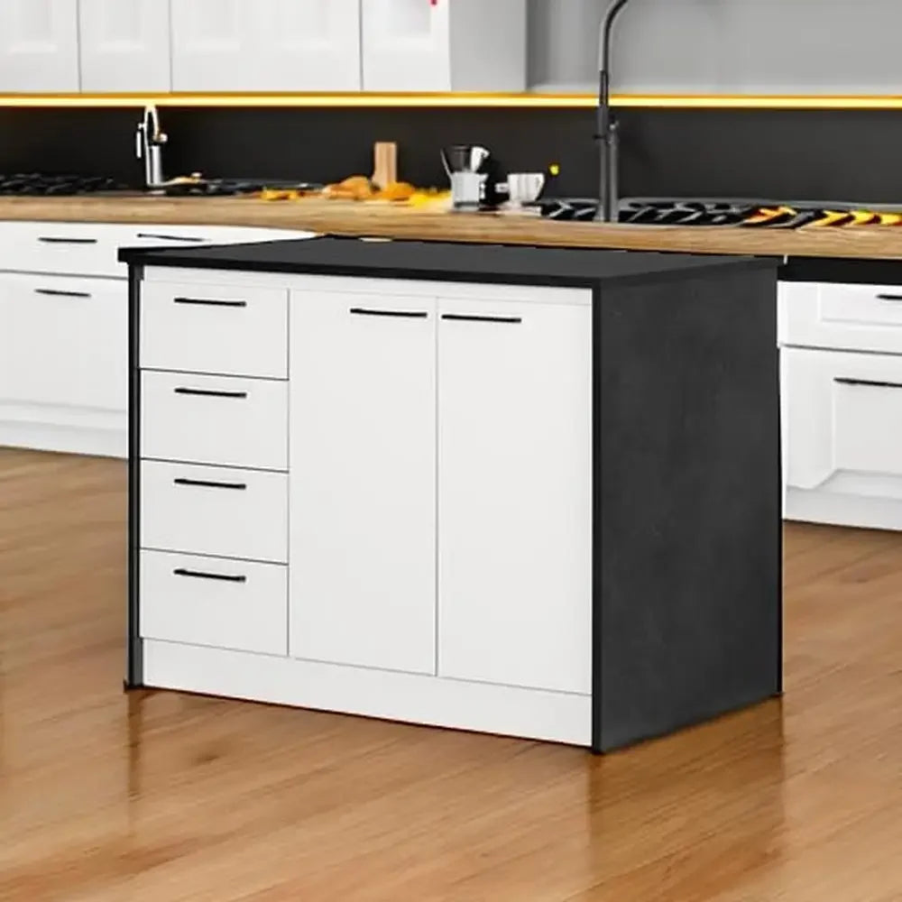 Melamine Faux Black Stone four drawers Adjustable Shelf Water Resistant Storage with Prep Countertop