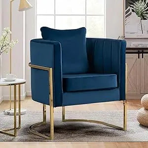 Velvet Modern Accent Chairs Set of 2, Upholstered Barrel Armchair Mid Century with Pillow for Living Room, Comfy Single Vanity C