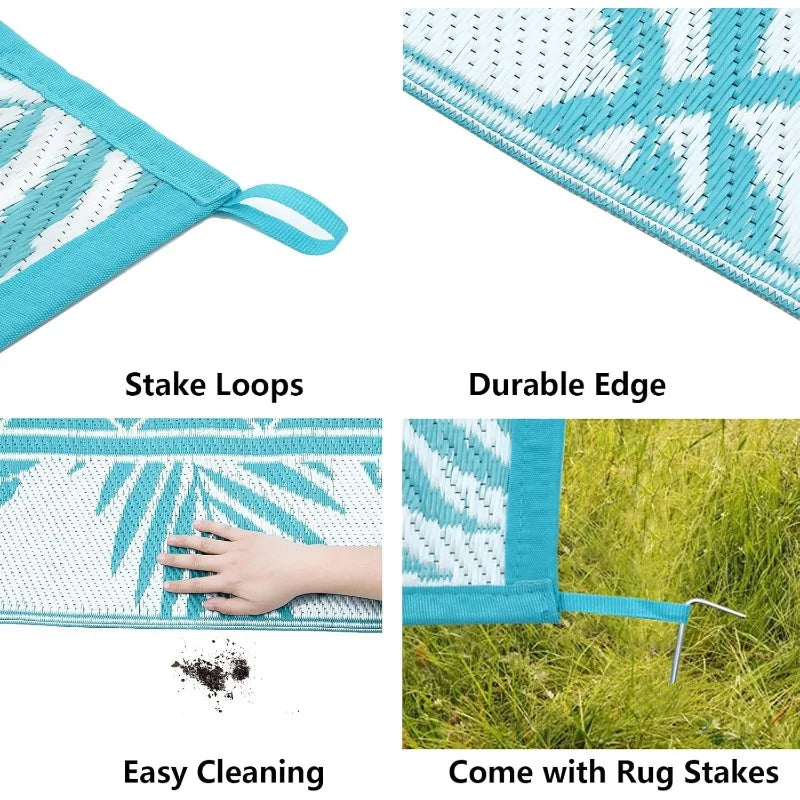 6'x9' Waterproof Reversible Plastic Straw Portable Outdoor Rug for Patio , Area Rug, or Camping