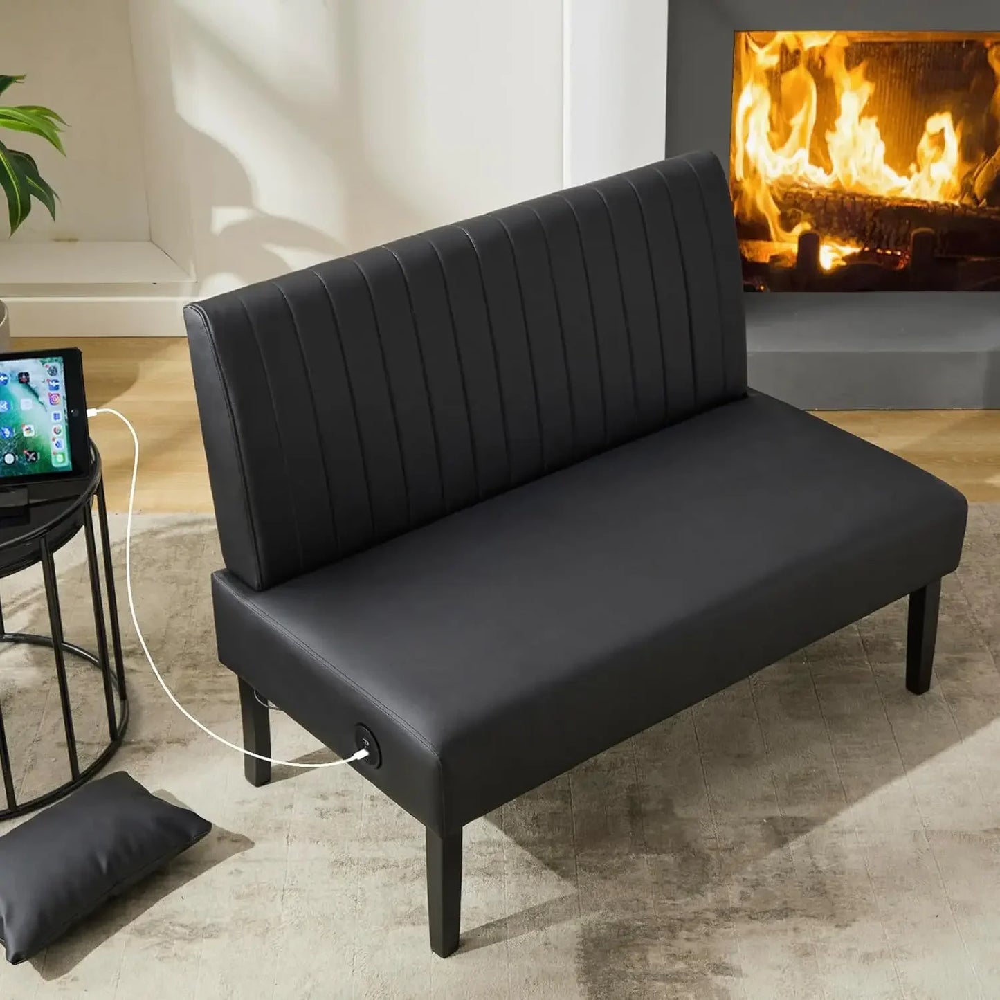 Small Velvet Comfy Armless Couch Loveseat with USB Port Sofa for Bedroom and Living Room