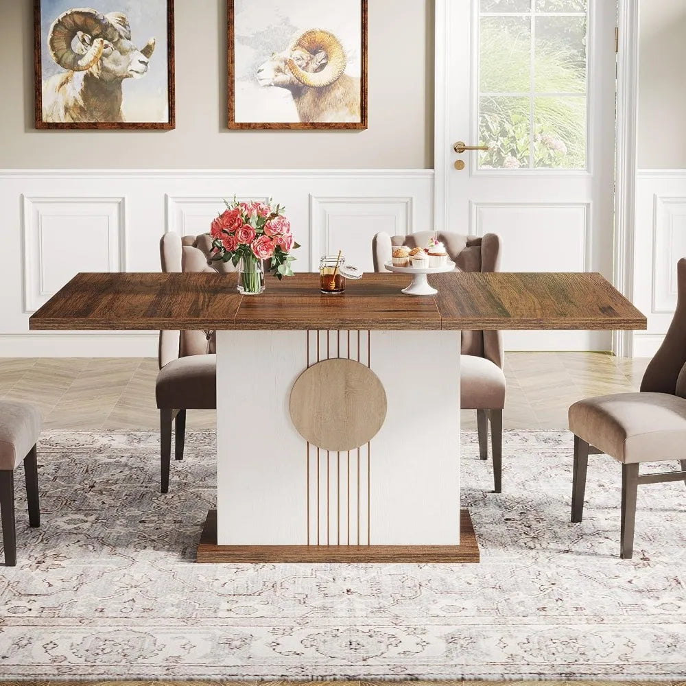 Rectangular Farmhouse Wood Dining Table for 4 to 6 People