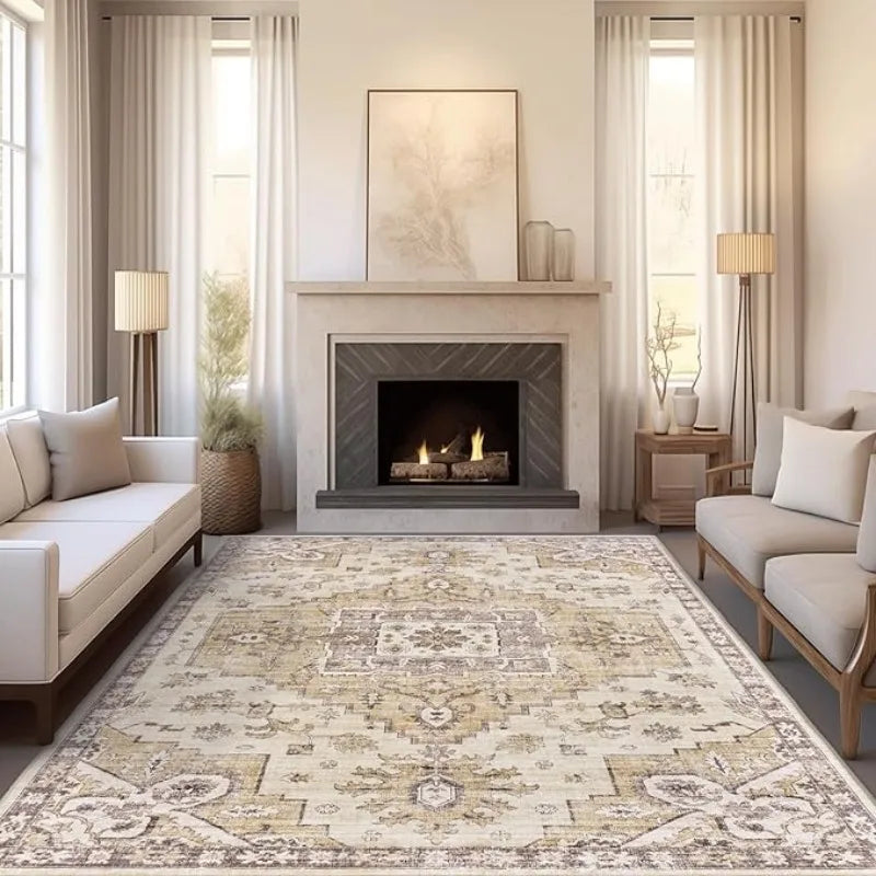 8'x10' Vintage Area Neutral Non-Slip Stain Resistant Washable Rug for Living Room and Dining Room