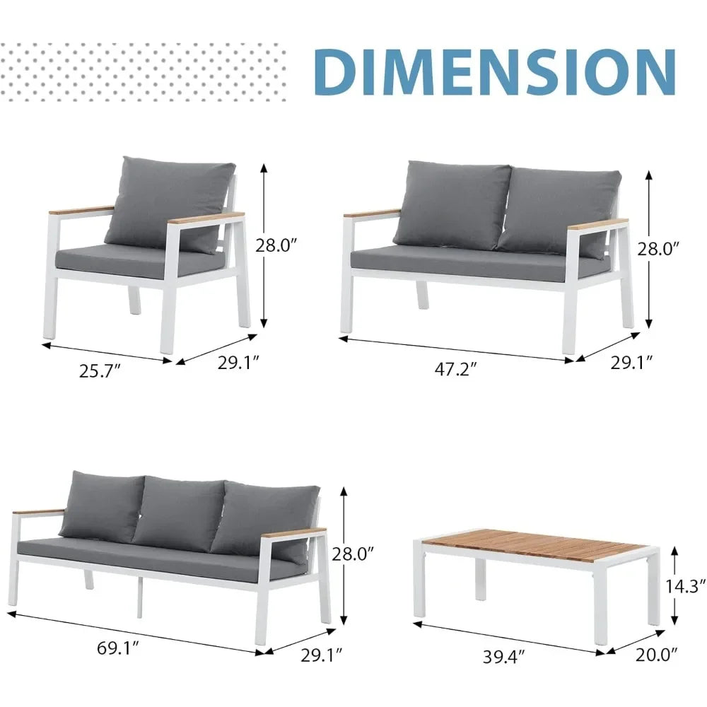 5 Pieces Teak Coffee Table & Cushion Outdoor Patio or Sectional Patio Sofa