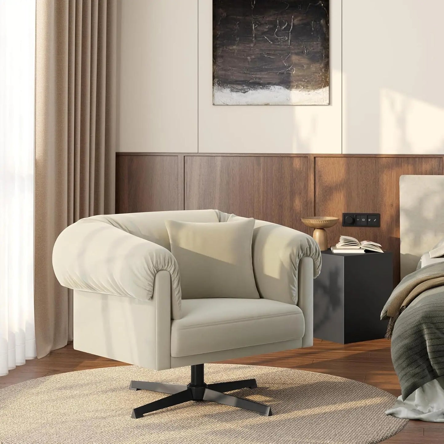 Modern Upholstered Accent Swivel Armchair with Pillow Chair for Living Room or Comfy Cozy Single Sofa Chair