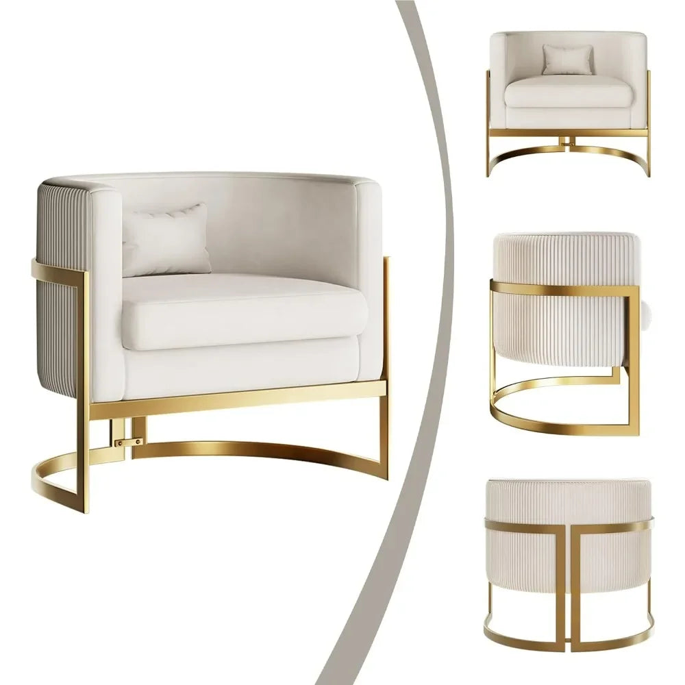 Modern Velvet Accent Barrel Chair with Gold Legs Upholstered Armchair for Bedroom, Living Room, Club Side Chairs