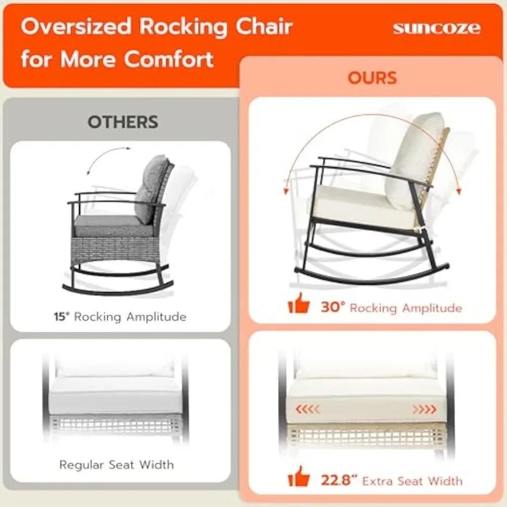 3 Piece Outdoor Rocking Chairs Set of 2 with Coffee Table,, Patio Bistro Set