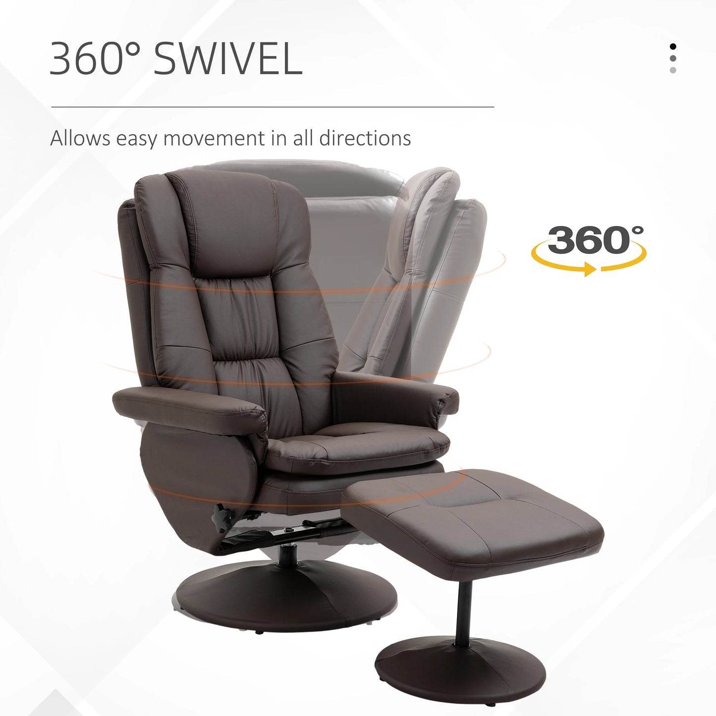 Modern PU Leather Recliner Chair with Footrest and Ottoman for the Living Room, Brown