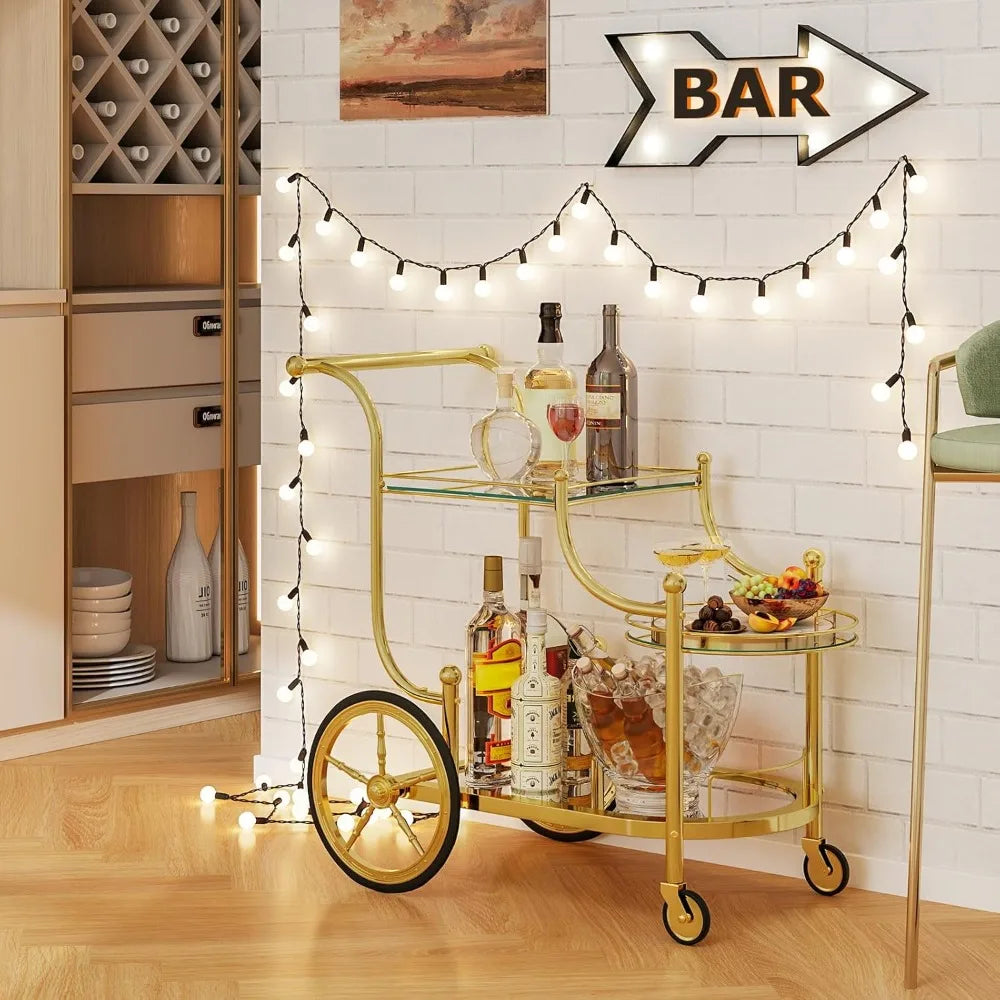 3-Tier Rolling Bar Cart with mirrored Shelves, 4 Wheels for Mobile Beverage & Wine in the Kitchen, Dining Room or Living Room