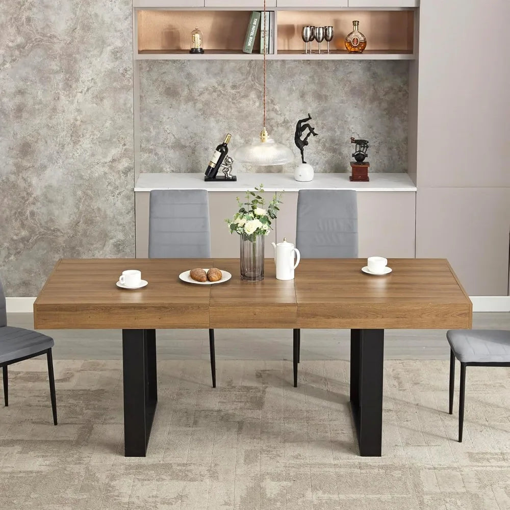 63"-79" Extendable Modern Wooden Farmhouse Dining-table