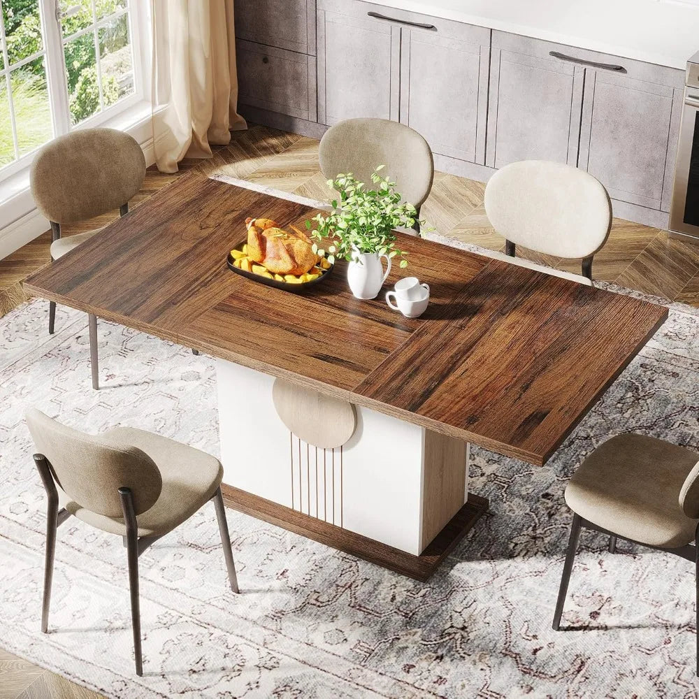 Rectangular Farmhouse Wood Dining Table for 4 to 6 People