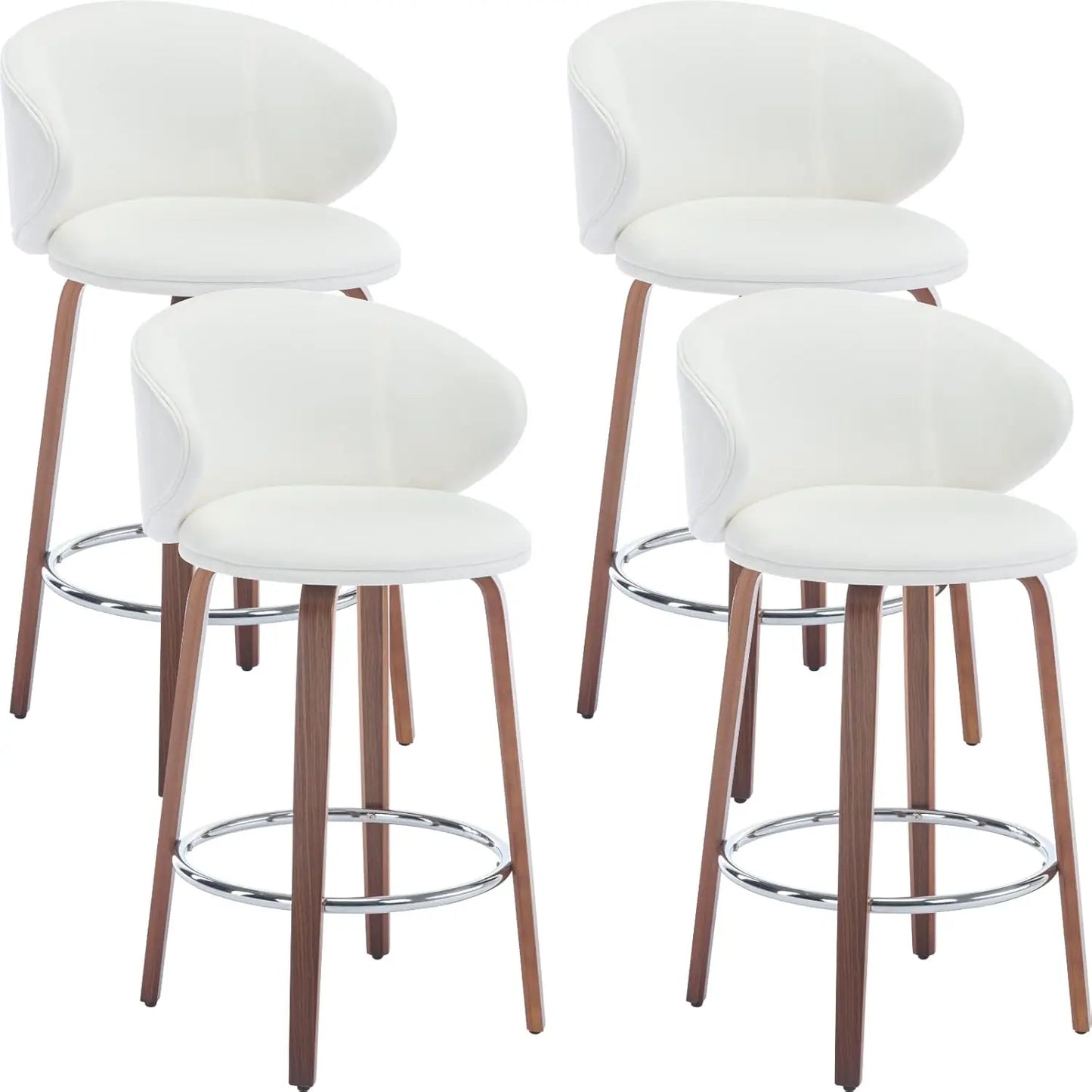 26 Inch Set of 4 Counter Height Sherpa Barstools Wooden Legs with Barrel Backrest for Kitchen, Island or Dining Room, White