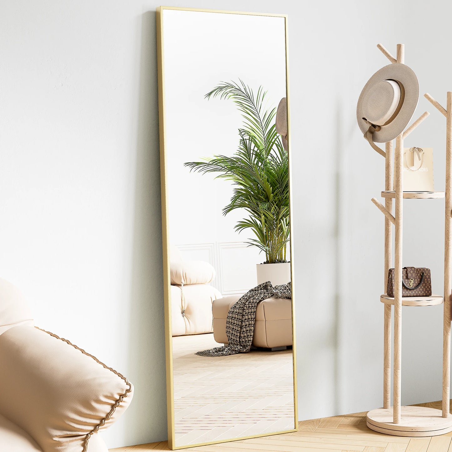 64"x 21" Full Body Mirror Standing ,Hanging ,Leaning, or Wall-Mounted with Stand Aluminum ,Alloy Frame Living Room