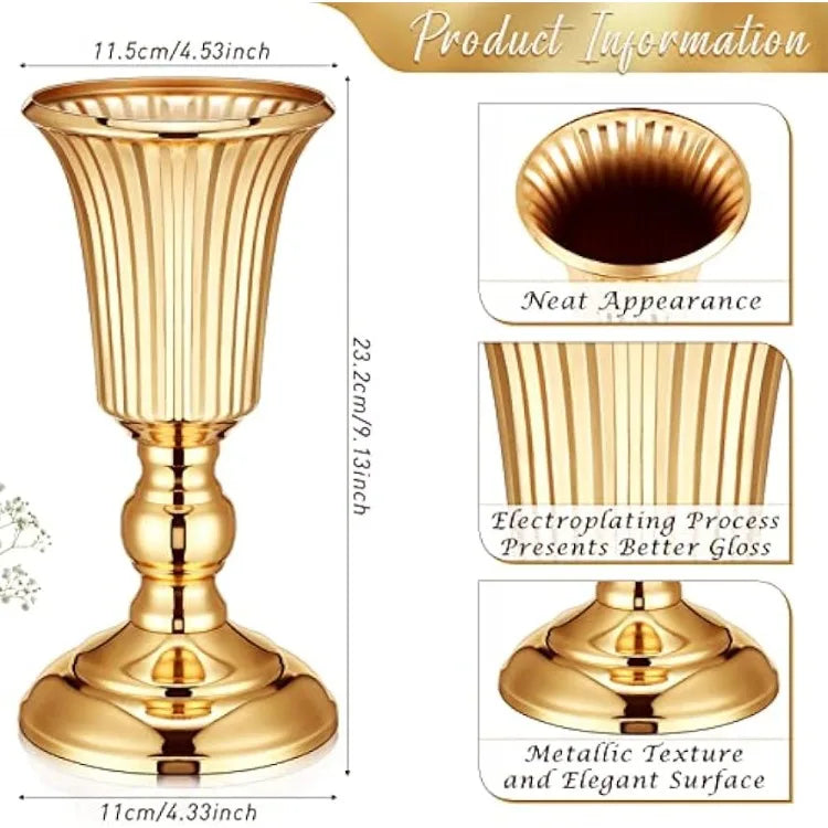 10 Pcs Elegant Decorative Gold Metal Trumpet Wedding or Birthday Party Centerpiece Vases for Table