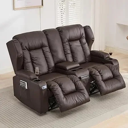 65.5" RV Loveseat Double Recliner for RV Sofa & Console | RV Couch | RV Furniture, Home Theater Seating… (Beige)