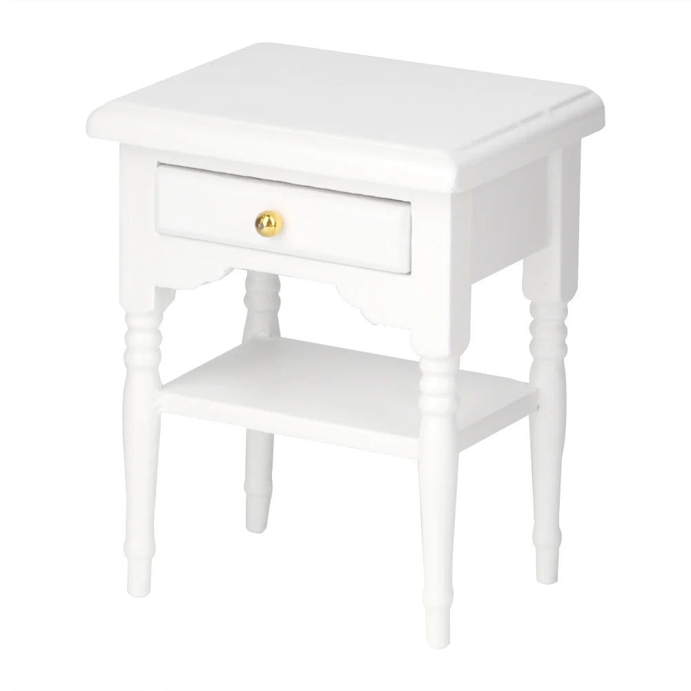White Mini Bedroom Furnishing Articles Wooden Bedside Table Model