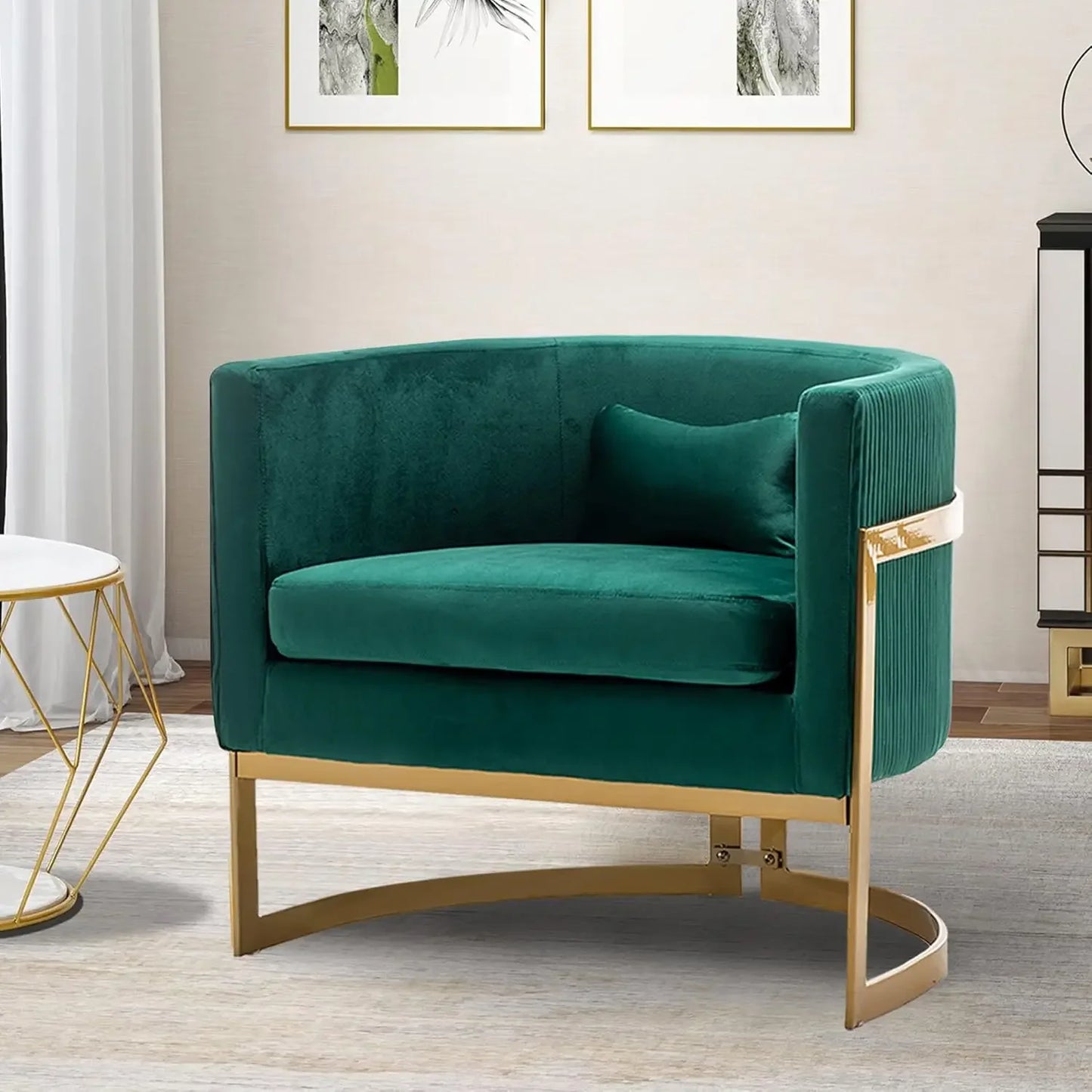 Modern Velvet Accent Barrel Chair with Gold Legs Upholstered Armchair for Bedroom, Living Room, Club Side Chairs