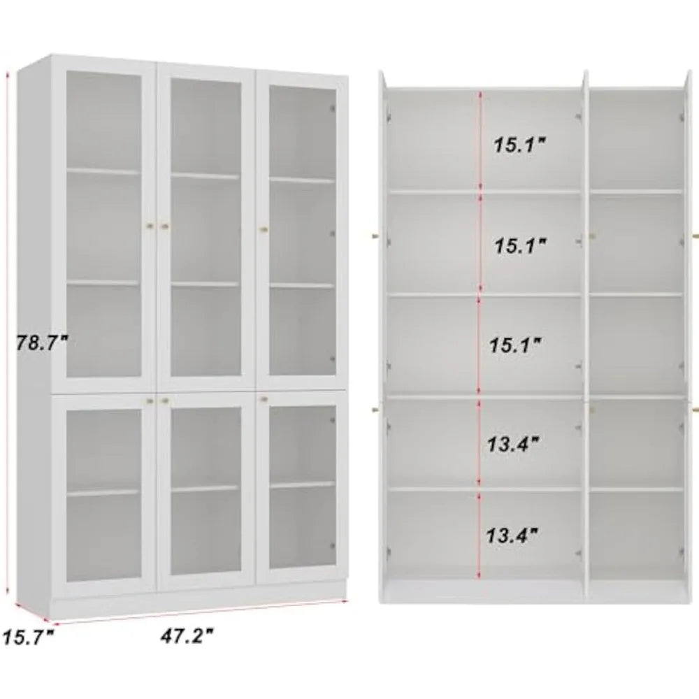 Large 47.2" W Kitchen Pantry with 5-Tier Shelves Storage Cabinet with 6 Acrylic Doors for Organizing the Home, Office, ir Living Room