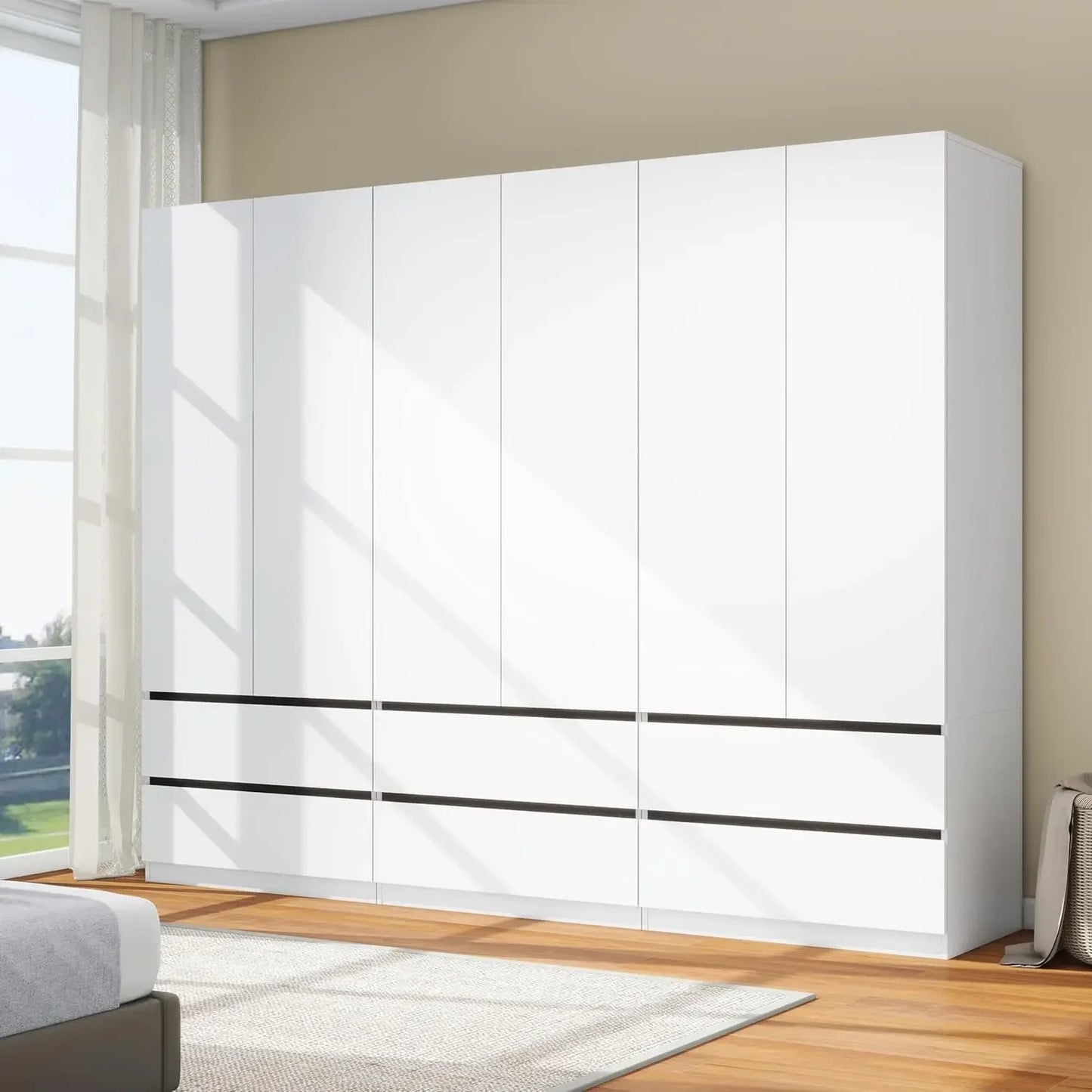 75" White Wooden Wardrobe with Drawers and Doors