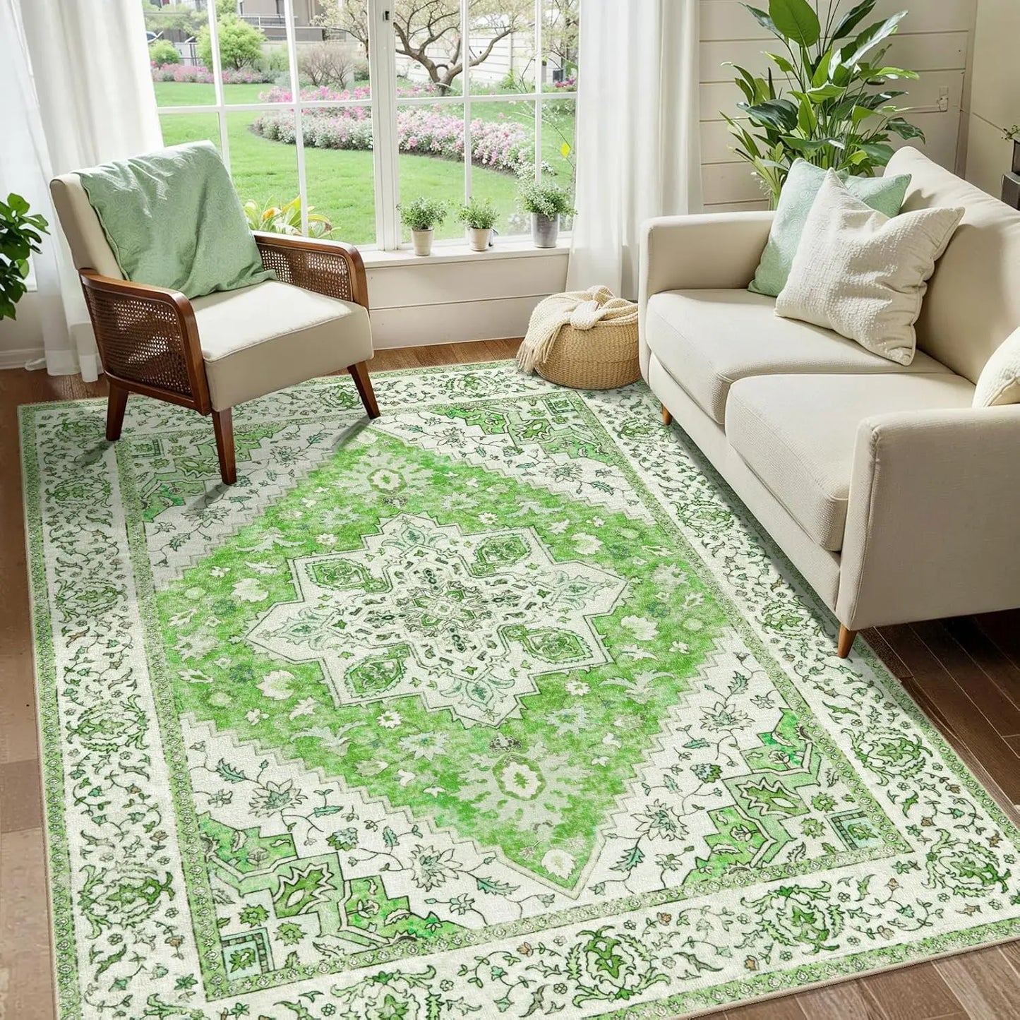 4'x6' Washable Vintage Distressed Turmeric Area Rug for Living Room or Bedroom