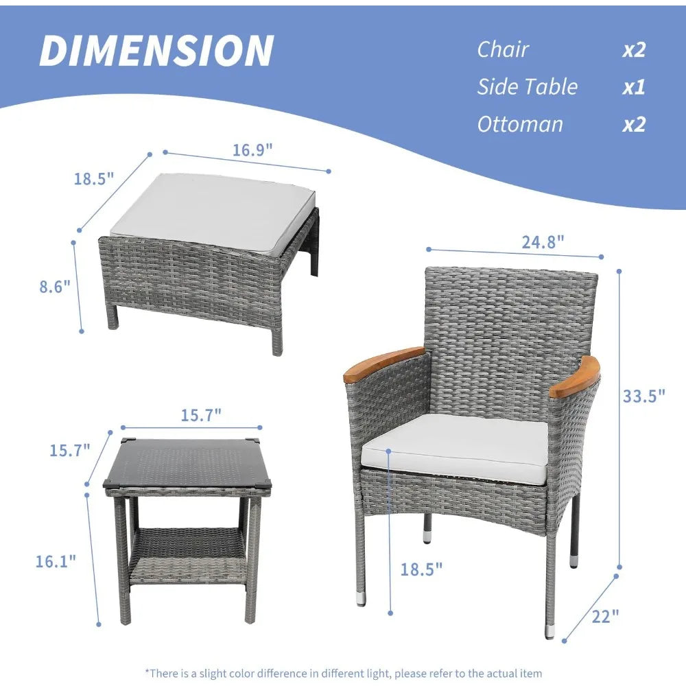 5 PCS Outdoor Bistro Wicker Table & Ottoman Patio Set