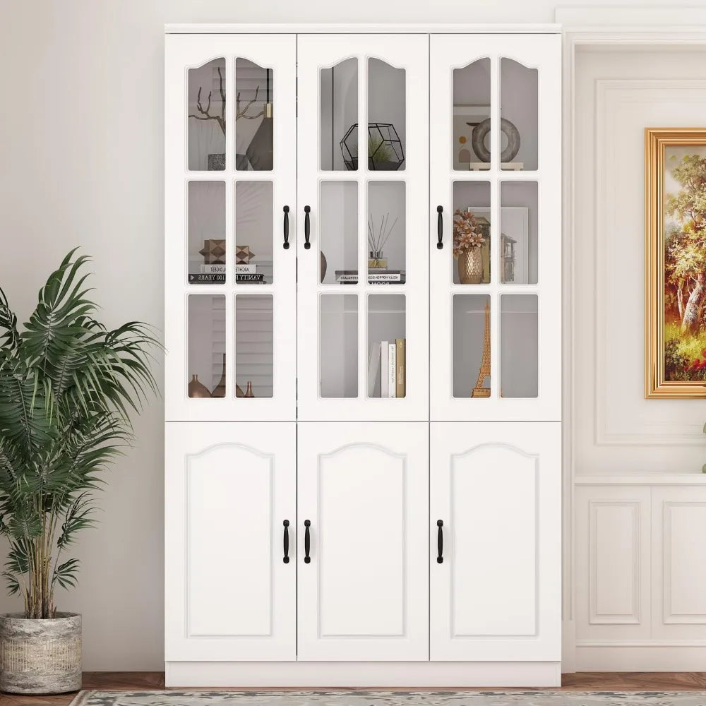 Freestanding Kitchen Pantry with 3 Glass Doors, Tall Kitchen Pantry Cabinet, 5-Tier Shelves, and Large Storage Cabinet Cupboard