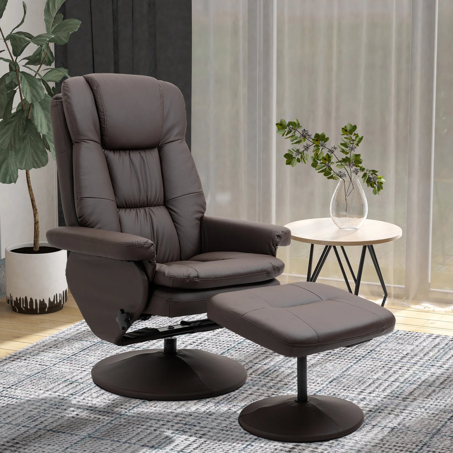 Modern PU Leather Recliner Chair with Footrest and Ottoman for the Living Room, Brown