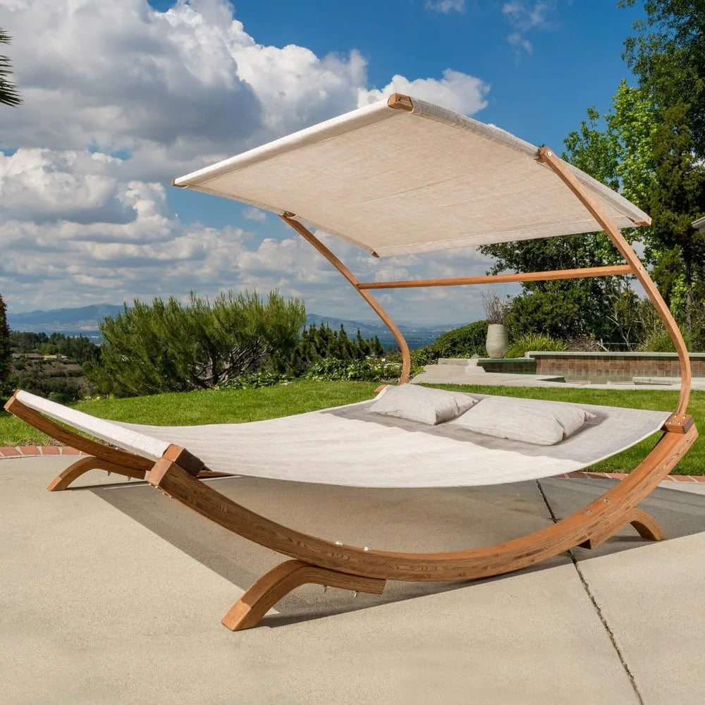 Outdoor Patio Lounge Daybed Hammock with Adjustable Shade Canopy