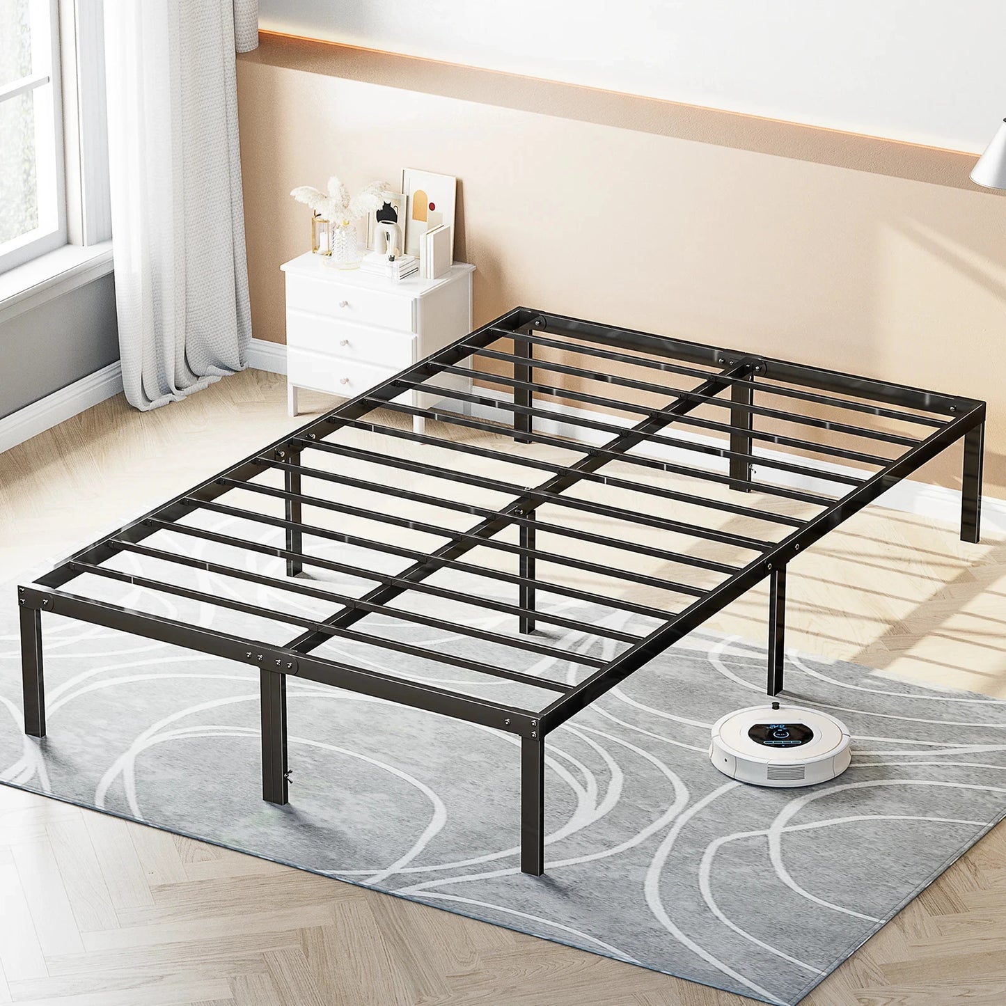 Basic Metal Platform Twin, Full ,Queen ,King Size Bed Frame with Storage Space and Sturdy Steel Slat Support 350LBS