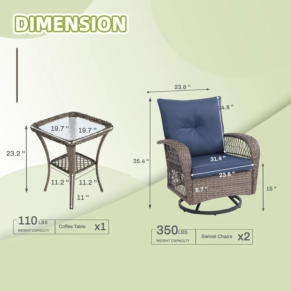 Outdoor Wicker Swivel 360 Degree Rocker and Patio Chair Furniture Set