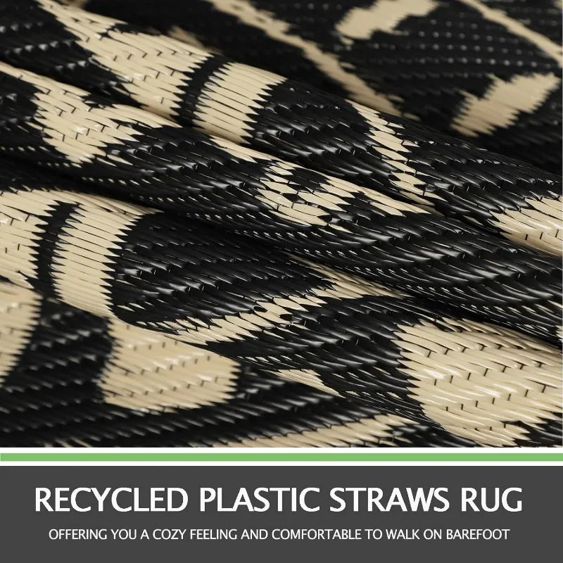 6Ft Round Reversible Waterproof Plastic Straw Boho Circle Indoor/Outside Area Rug for RV and Patio