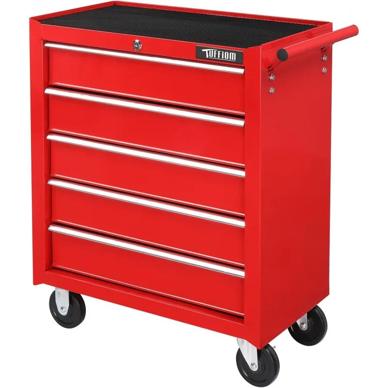 5-Drawer Rolling Chest w/Lock & Key, Storage Cabinet with Wheels