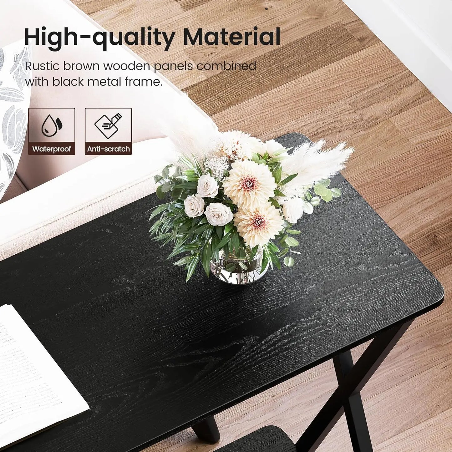 Narrow Console Metal Frame Wood Sofa 2-Tier Industrial Entryway Table with Shelf For Living Room, 80*30*81cm