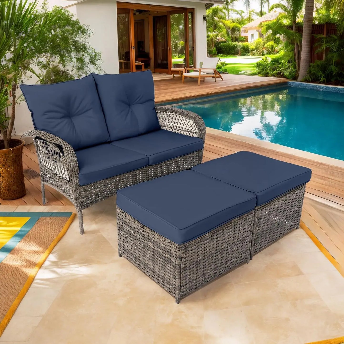 Outdoor Wicker Swivel 360 Degree Rocker and Patio Chair Furniture Set