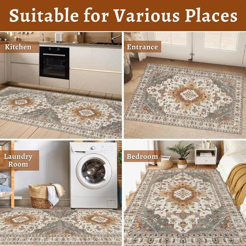 4'x6' Washable Vintage Distressed Turmeric Area Rug for Living Room or Bedroom