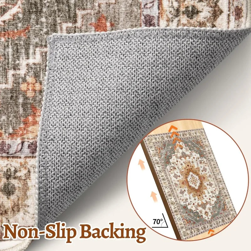 4'x6' Washable Vintage Distressed Turmeric Area Rug for Living Room or Bedroom