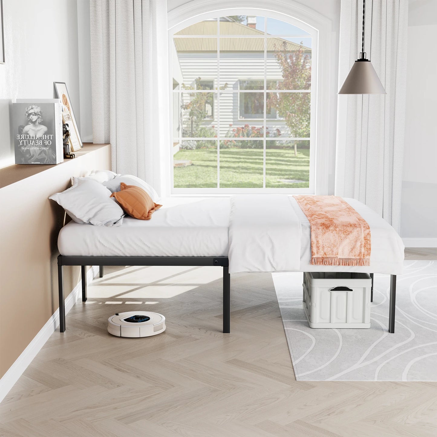 Basic Metal Platform Twin, Full ,Queen ,King Size Bed Frame with Storage Space and Sturdy Steel Slat Support 350LBS