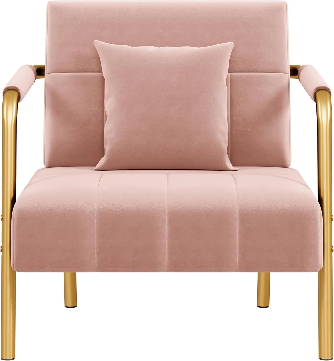 30" W Oversized Velvet Accent Armchair with Golden Frame & Cozy Pillows for the Living Room, Light Gray