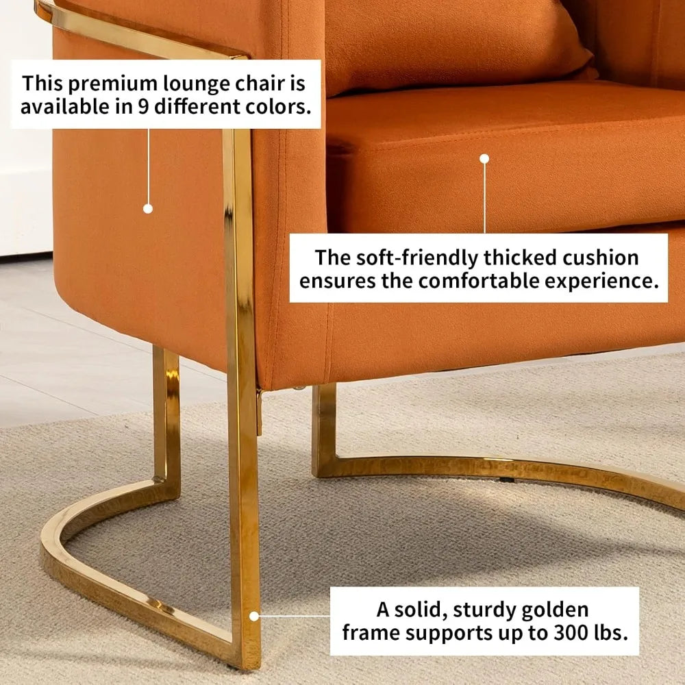 Velvet Modern Accent Chairs Set of 2, Upholstered Barrel Armchair Mid Century with Pillow for Living Room, Comfy Single Vanity C