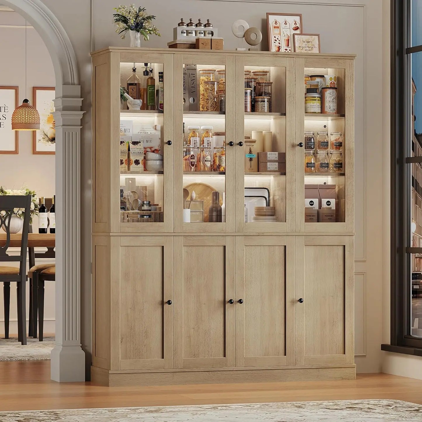 74 '' Tall Large Kitchen Pantry Hutch Storage Cabinet with LED