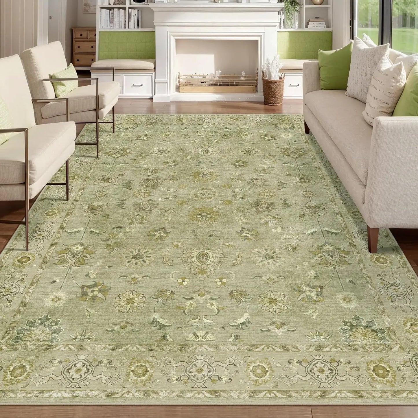 4'x6' Washable Vintage Distressed Turmeric Area Rug for Living Room or Bedroom