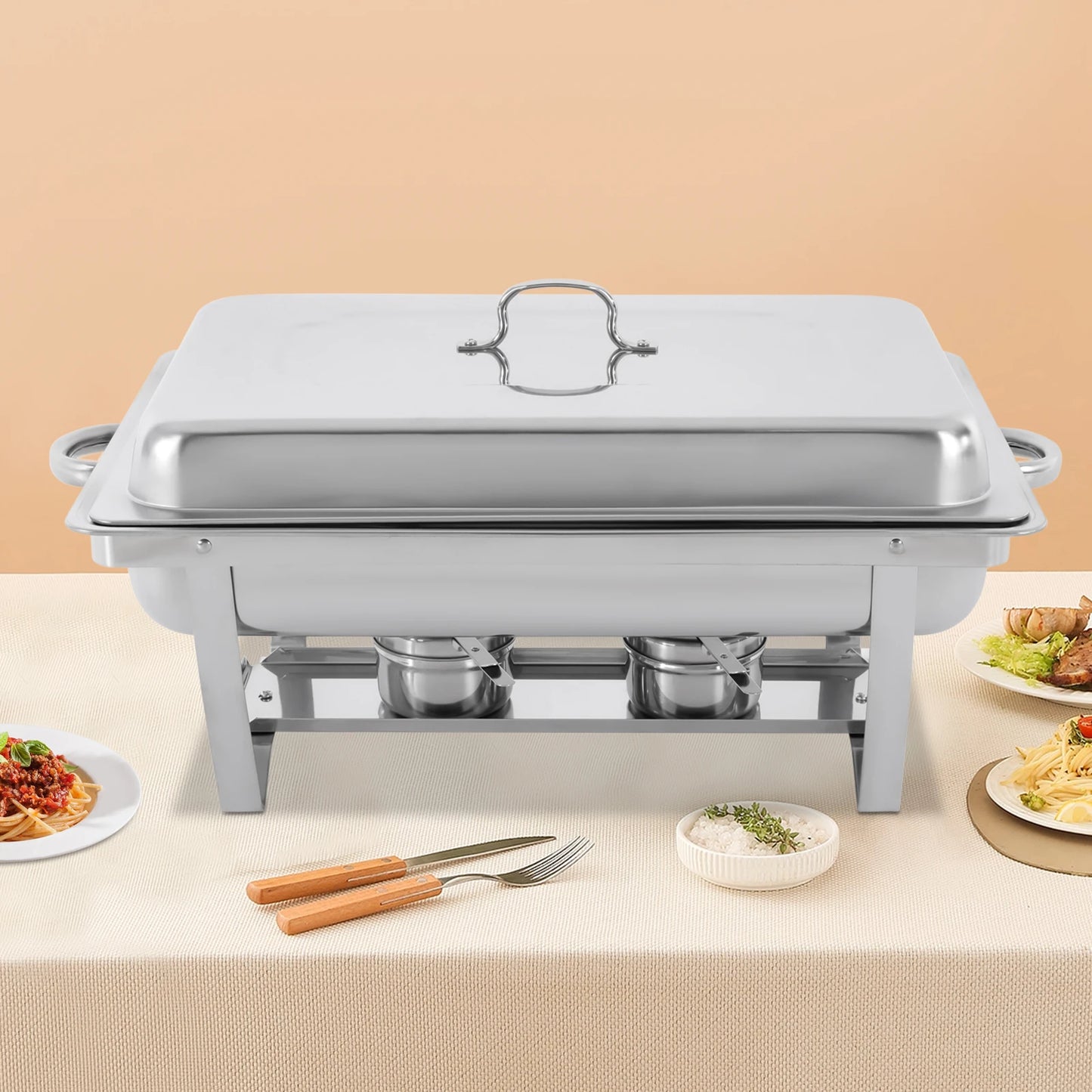 7.5L Rectangular Stainless Steel Buffet Chafing Dish Warmer with Folding Frame for Party Banquet