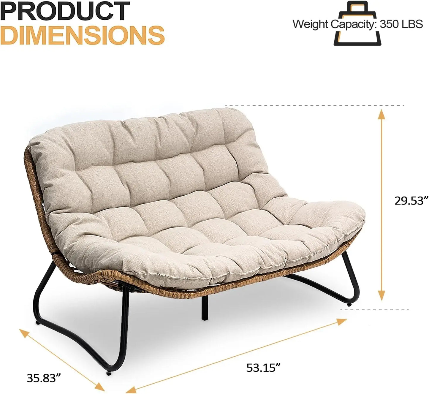 All-Weather Boho Rattan Patio Outdoor 2 Seater Couch or Loveseat with Soft Cushion