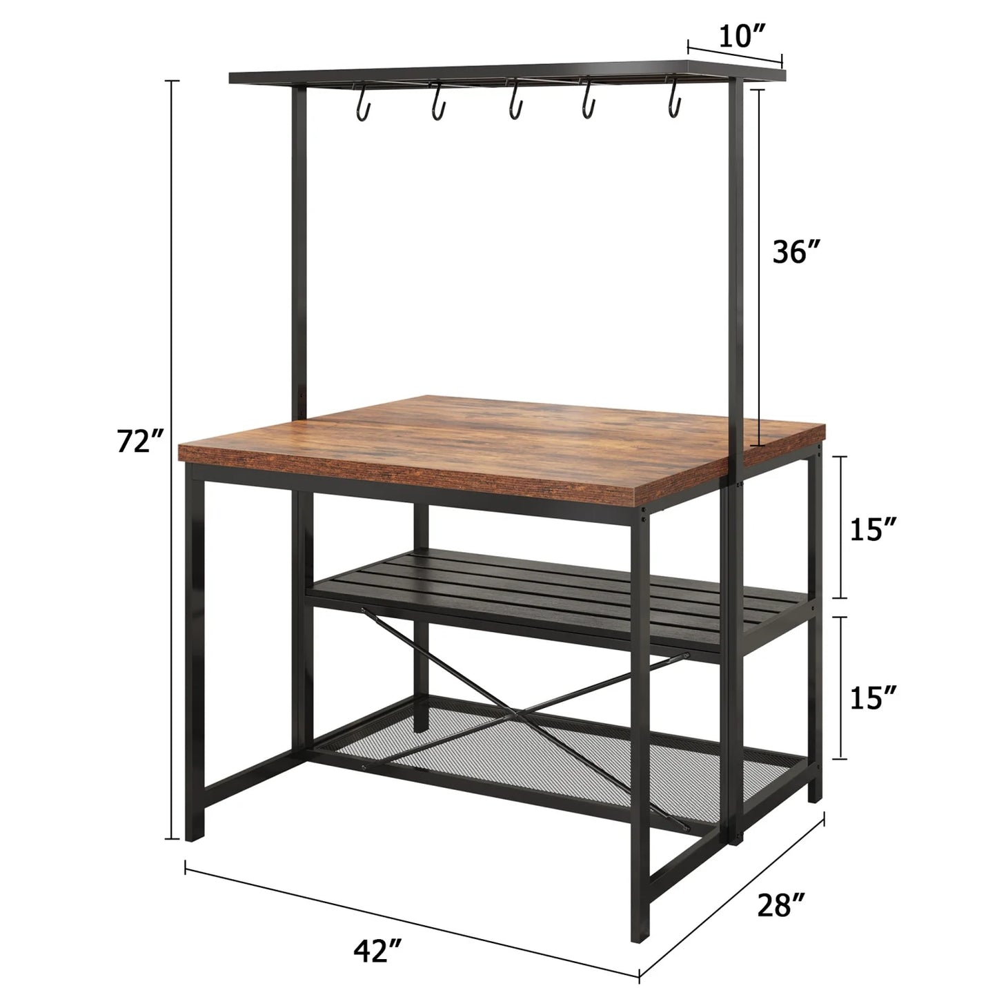 42" Kitchen Island with Storage Bakers Rack , 3 Tier Microwave Stand, Oven Shelf and Bar Table