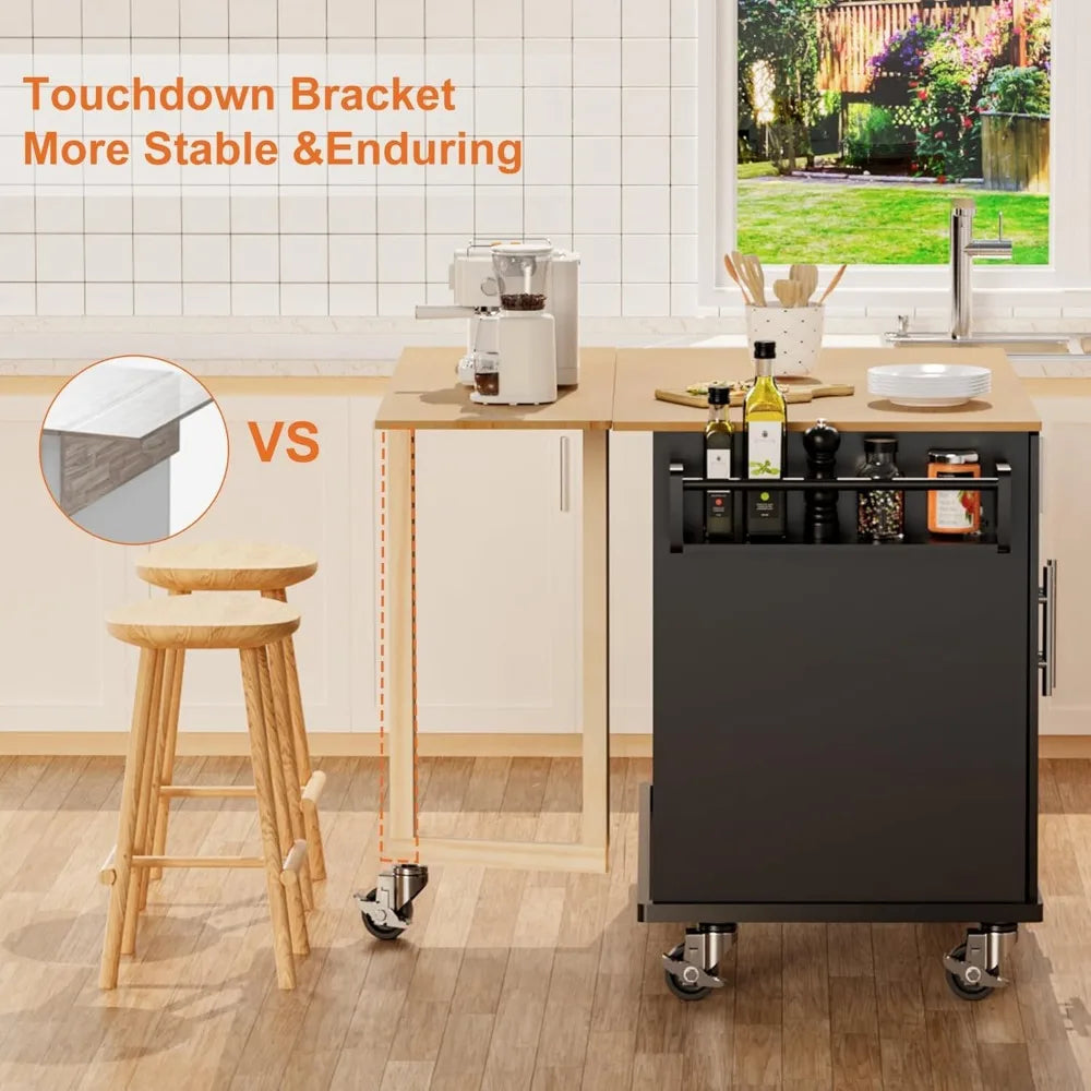 54" Large Rolling Kitchen Island Cart On Wheels with Drop Leaf 3 Drawers 1 Cabinet, Spice and Towel Rack Mobile Kitchen